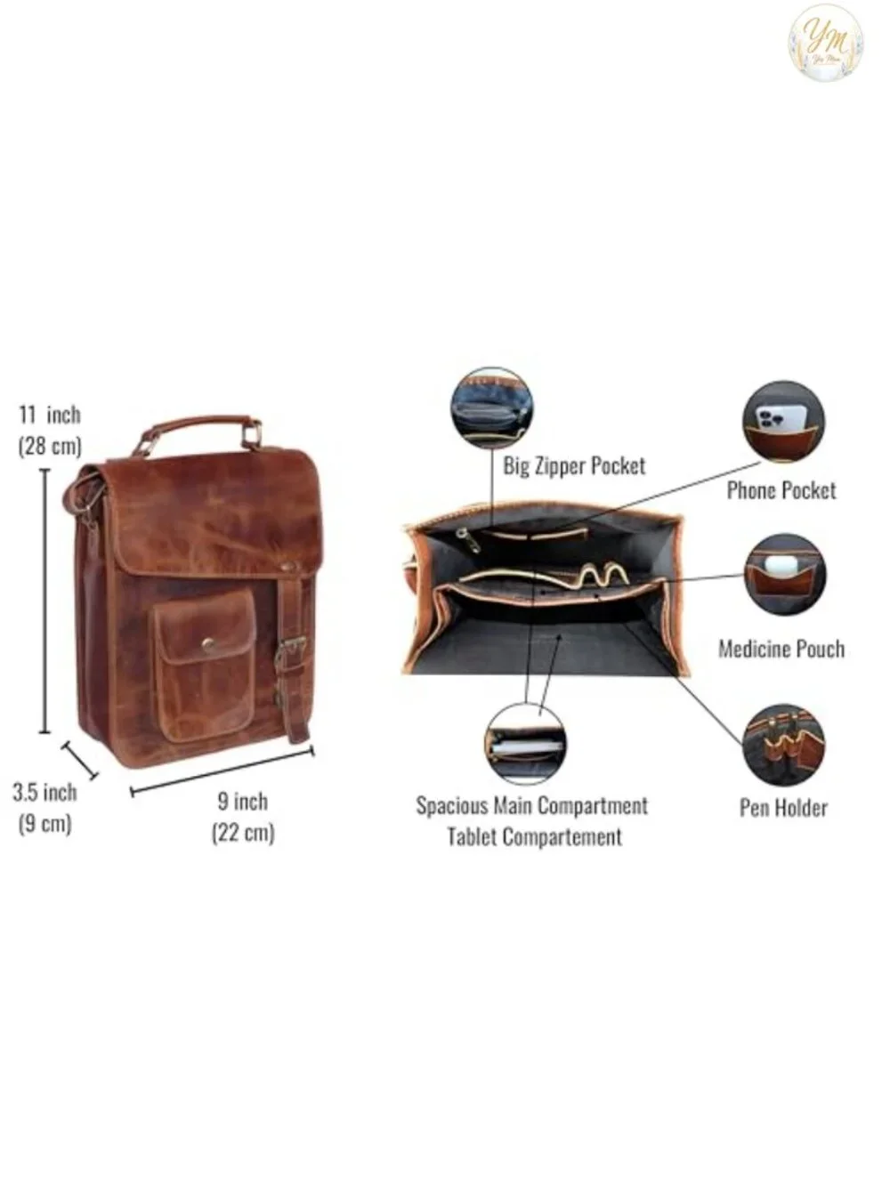 Men's Leather Messenger Bag Laptop Case Office Briefcase Distressed Shoulder Bag